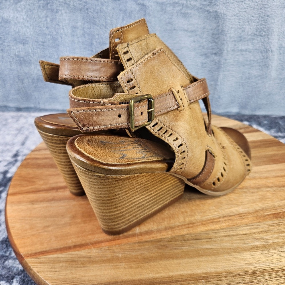 Miz Mooz Womens Kipling Sandals Wedge Heel Slingback Tan Leather 38 US 7.5-8 - Picture 2 of 12